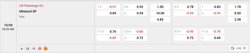 Tỷ lệ kèo trong trận đấu giữa Flamengo vs Mirassol